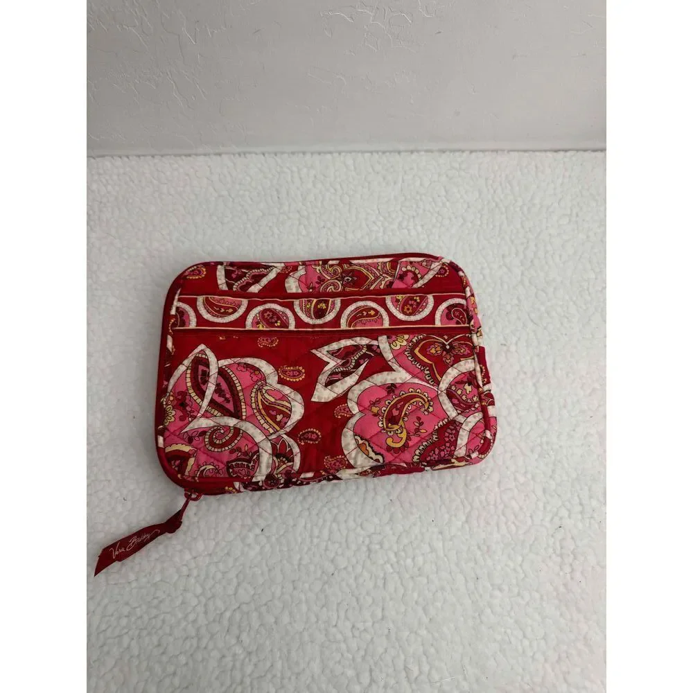 Vera Bradley Red Quilted Zipper Paisley Pattern iPad Tablet Sleeve Pouch